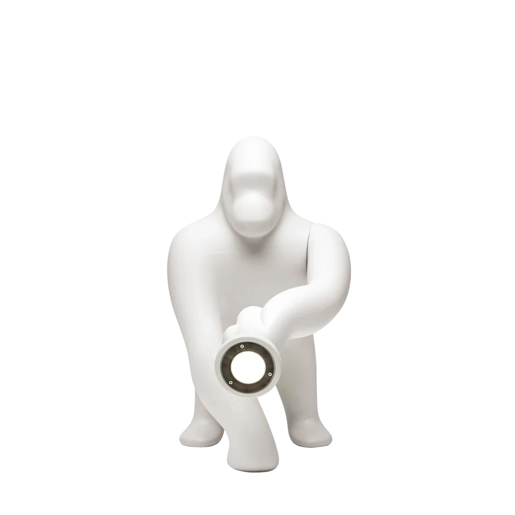 Gorilla floor lamp with an adjustable arm, in ivory