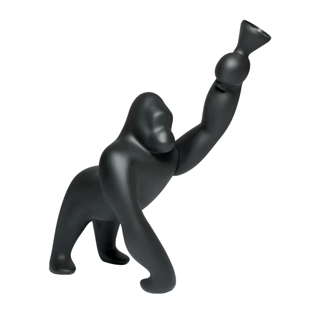 Gorilla floor lamp with an adjustable arm, in black