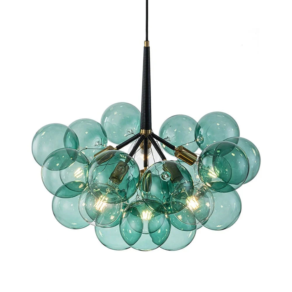 Green glass bubble chandelier, from below