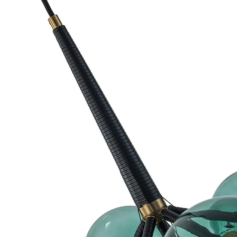 Green glass bubble chandelier, stem detail