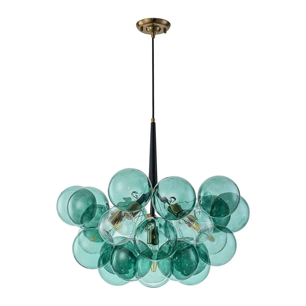 Green glass bubble chandelier, on a white background