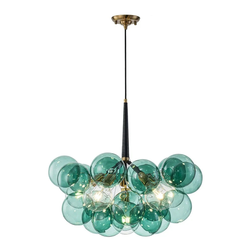 Green glass bubble chandelier, on a white background