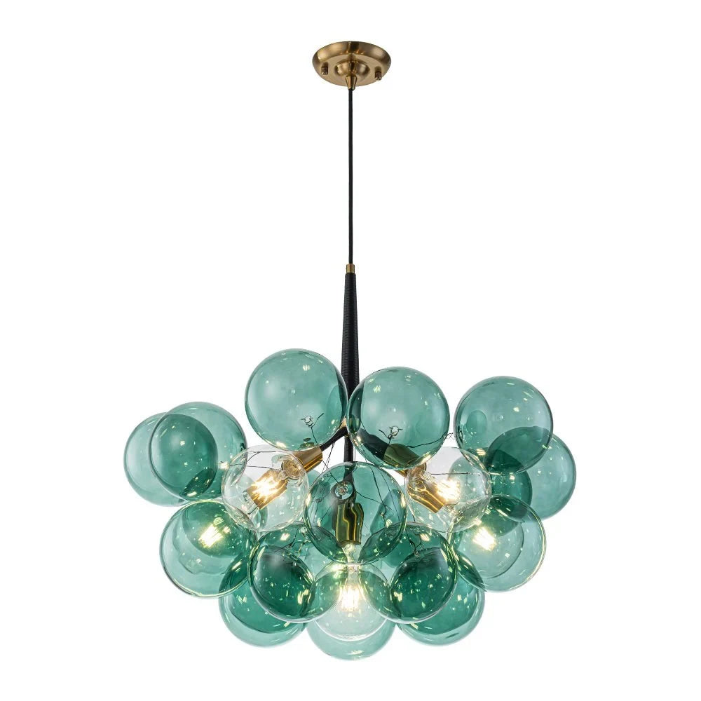 Green glass bubble chandelier, on a white background
