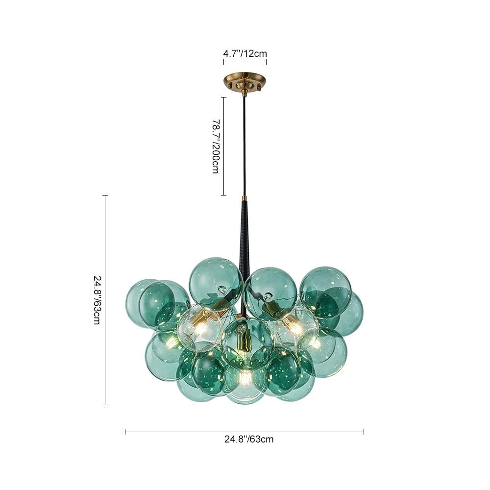 Green glass bubble chandelier, with its dimensions