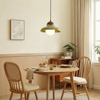 Green glass pendant light with walnut cap