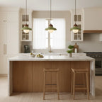 Green glass pendant light with walnut cap