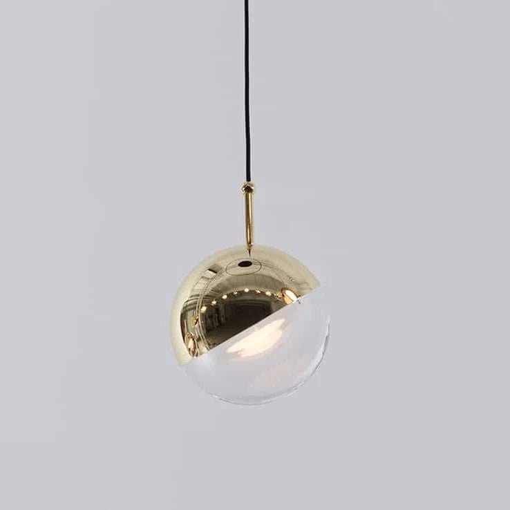 Half-capped glass globe LED pendant, in brass