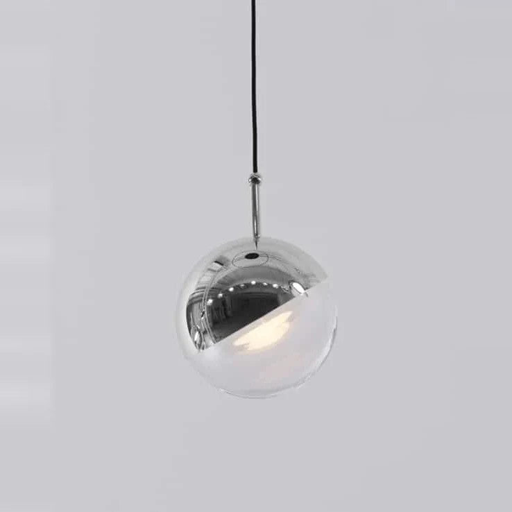 Half-capped glass globe LED pendant, in chrome