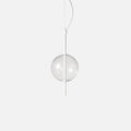 Hand-blown glass globe pendant on a steel stem, small, white with clear glass