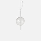 Hand-blown glass globe pendant on a steel stem, small, white with clear glass