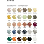 Hand-painted bobble glass table lamp with drum shade, colour chart
