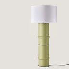 Hand-painted ceramic bamboo floor lamp, in green ceramic with a white shade (shade not included)