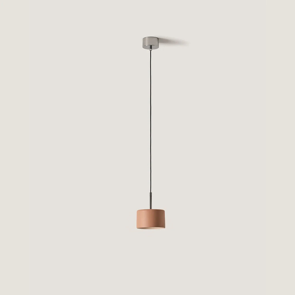 Hand-painted ceramic drum LED pendant, in terracotta