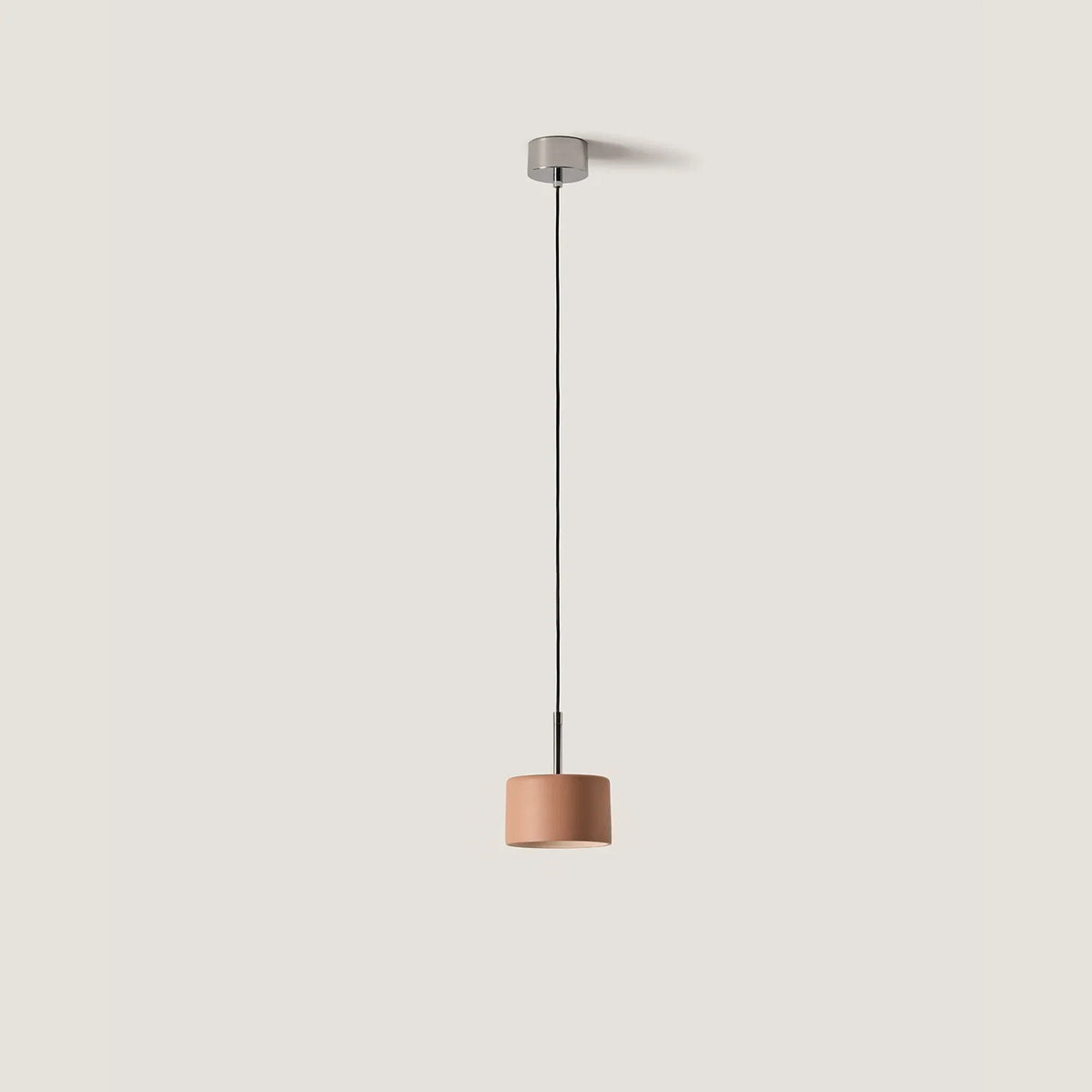 Hand-painted ceramic drum LED pendant, in terracotta