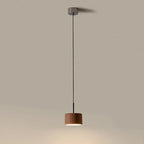 Hand-painted ceramic drum LED pendant, lit, in terracotta