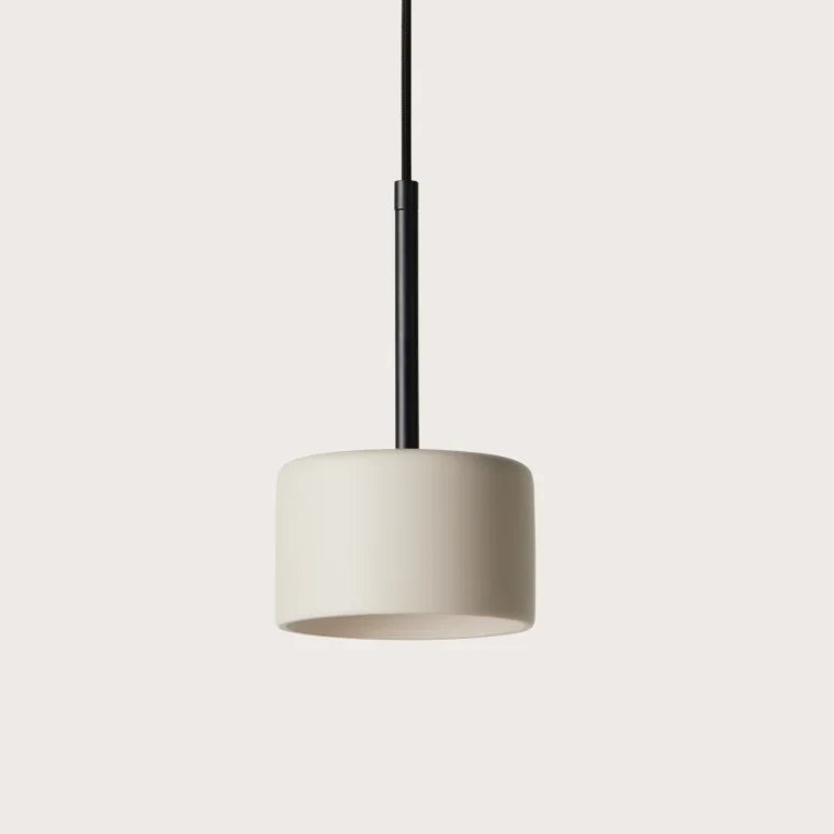 Hand-painted ceramic drum LED pendant, in white