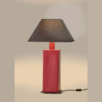 Hand-painted ceramic square column table lamp, in red, with a dark shade (sold separately)
