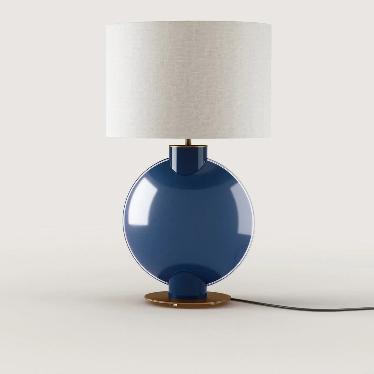 Hand-painted glass globe table lamp, in deep blue glass, with a drum shade (sold separately)