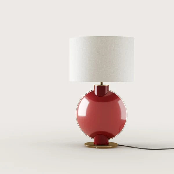 Hand-painted glass globe table lamp, in ruby red glass, with a shade (sold separately)