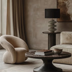 Hand-painted wavy ceramic table lamp, in grey in a living room