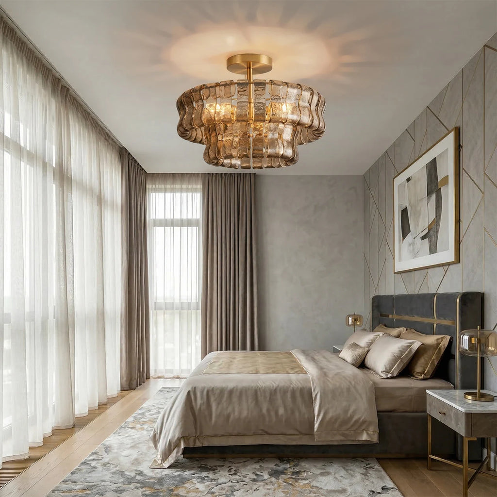 Ice glass tiered ceiling light