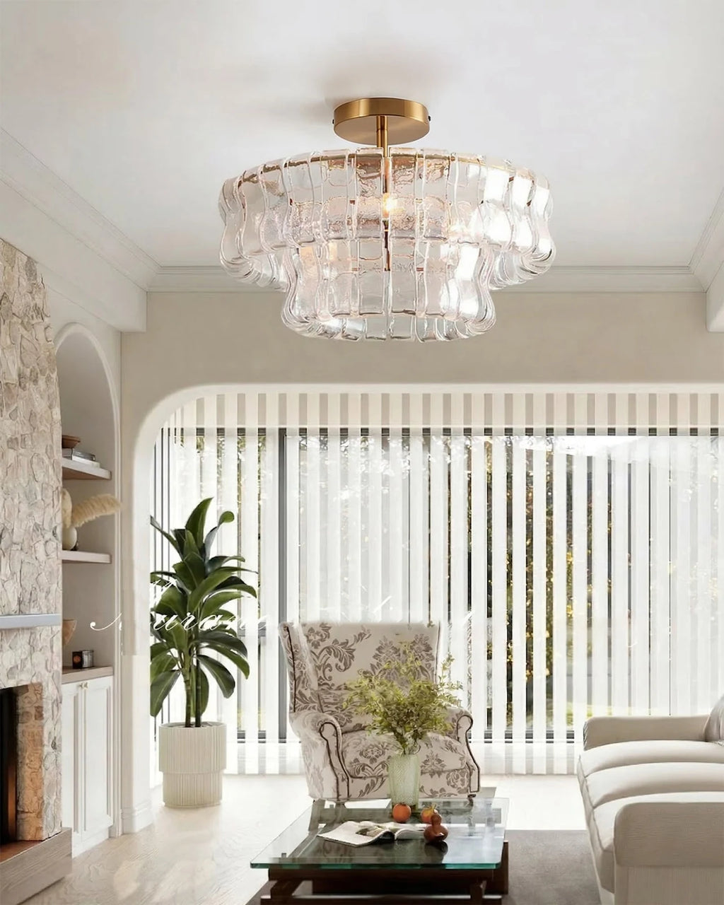 Ice glass tiered ceiling light