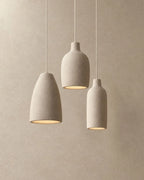 Knitted-texture pendant light, trio of three shapes