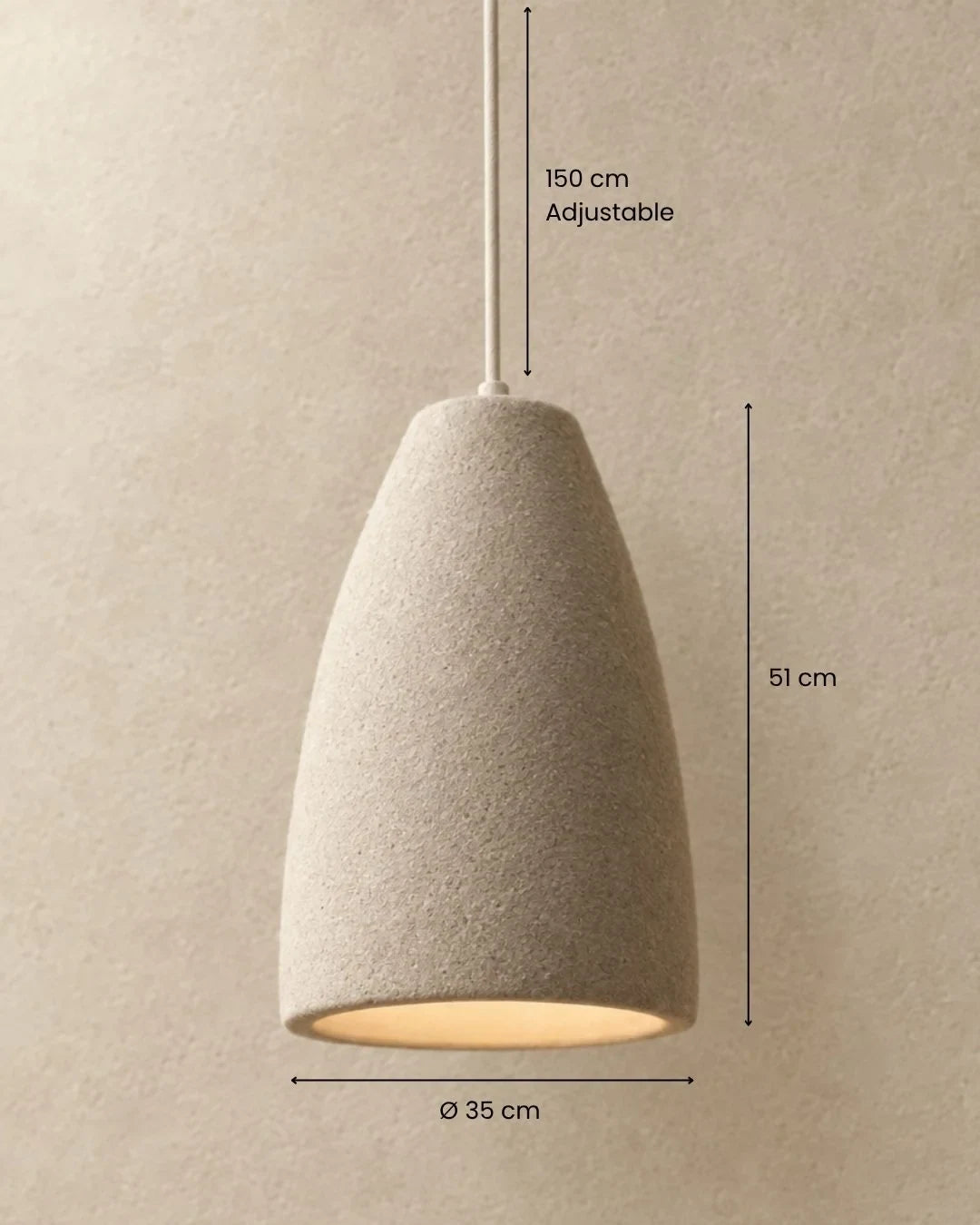 Knitted-texture pendant light, cone with measurements