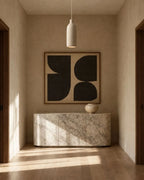 Knitted-texture pendant light, in a hallway