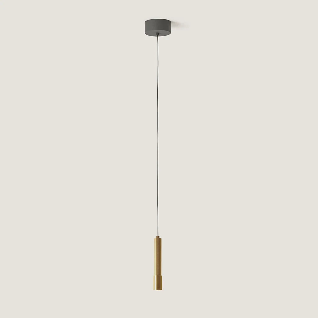 Knurled steel cylinder LED pendant, in matte brass