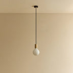 Large matte white globe pendant, oak, unlit