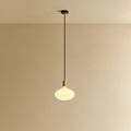 Large opal oval bulb pendant, lit against a plain wall