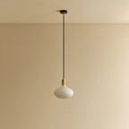 Large opal oval bulb pendant, unlit against a plain wall