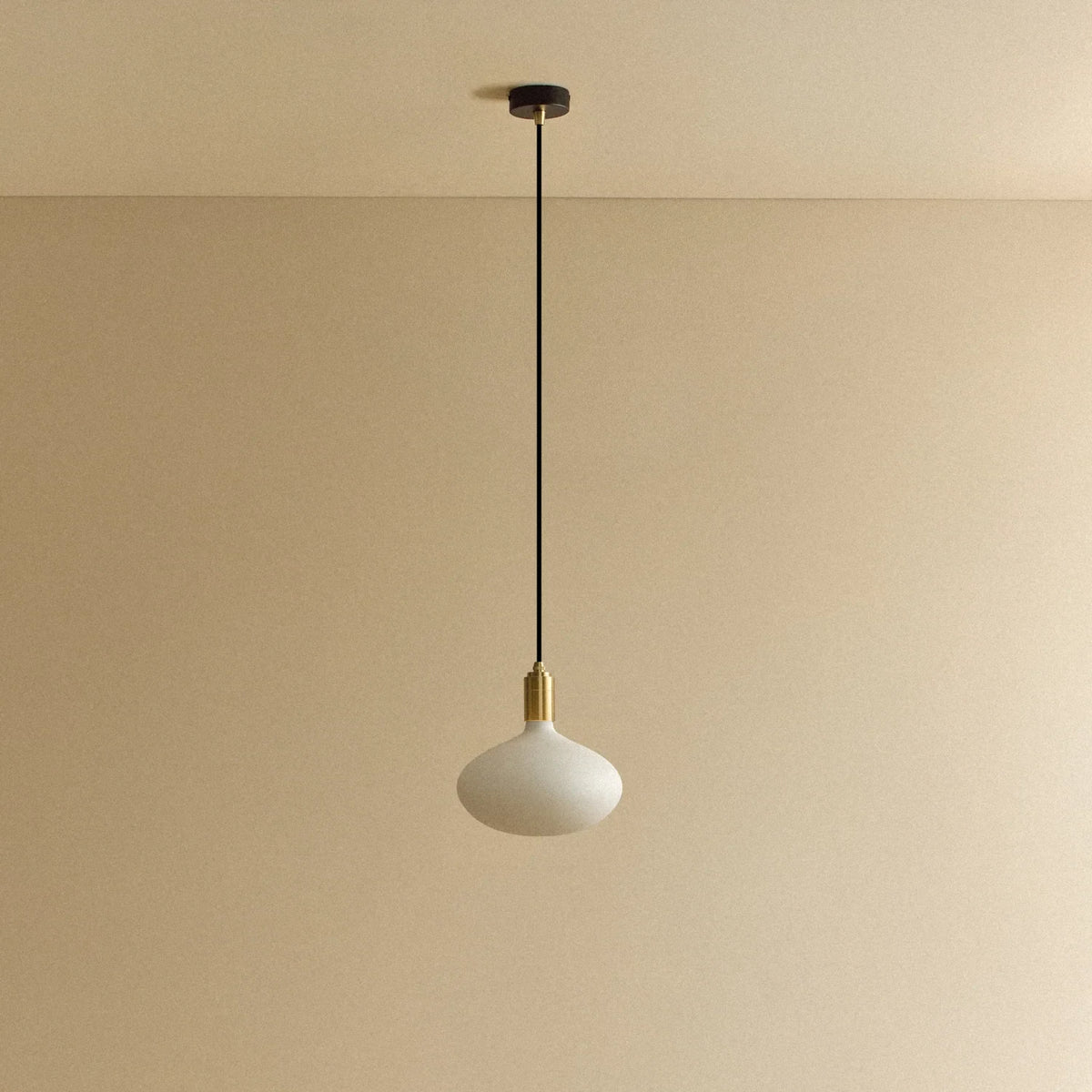 Large opal oval bulb pendant, unlit against a plain wall