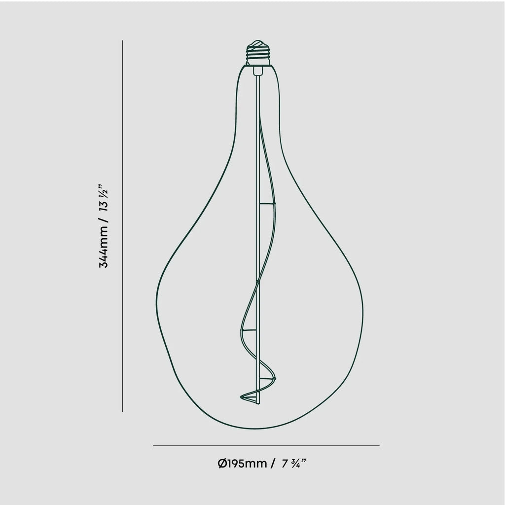 Large teardrop tinted glass pendant, oak, bulb dimension drawing