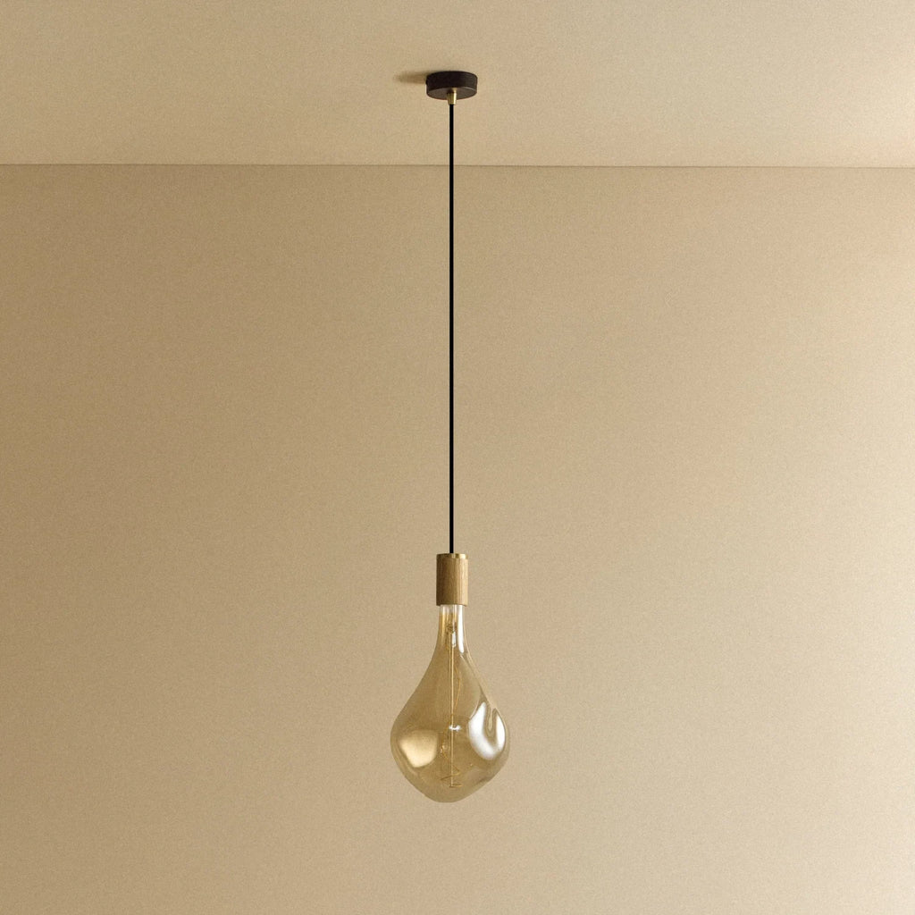 Large teardrop tinted glass pendant, oak, unlit