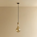 Large teardrop tinted glass pendant, oak, unlit