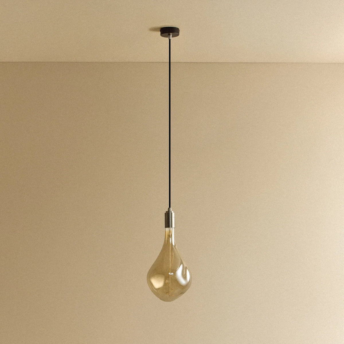 Large tinted sculptural bulb pendant, stainless steel, unlit