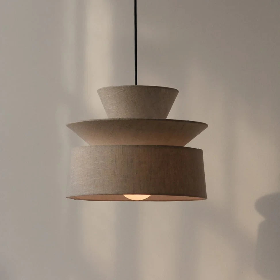 Layered cotton shade pendant, in a shaded room
