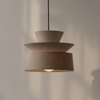 Layered cotton shade pendant, in a shaded room
