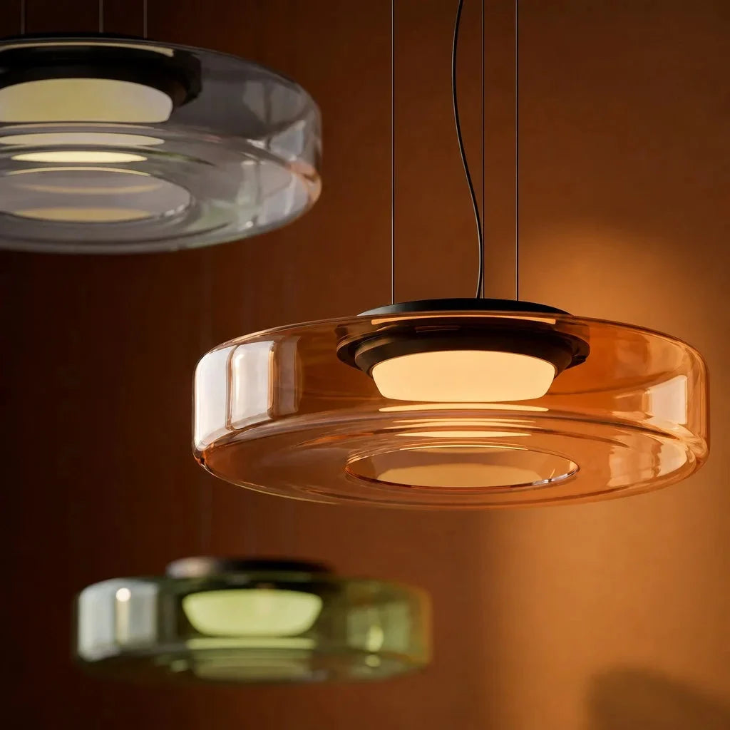 Layered glass disc pendant light