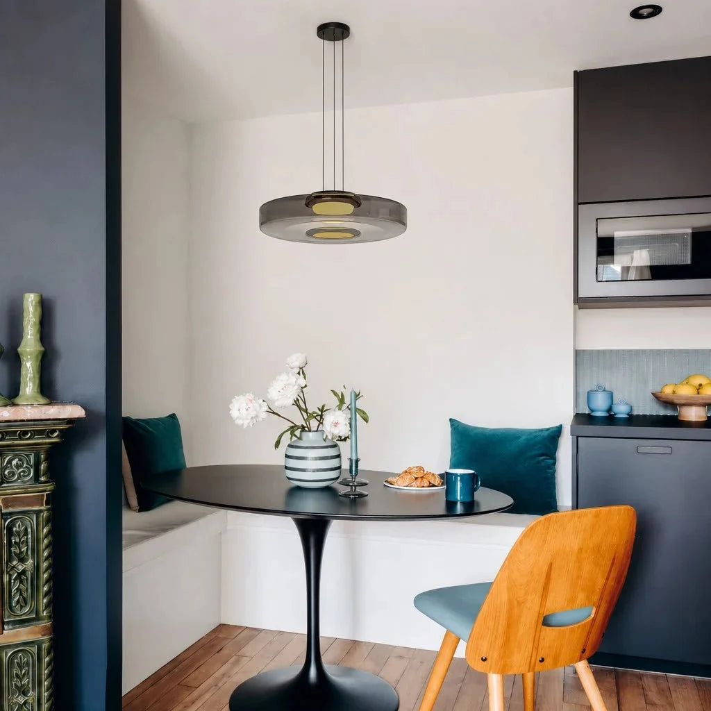 Layered glass disc pendant light