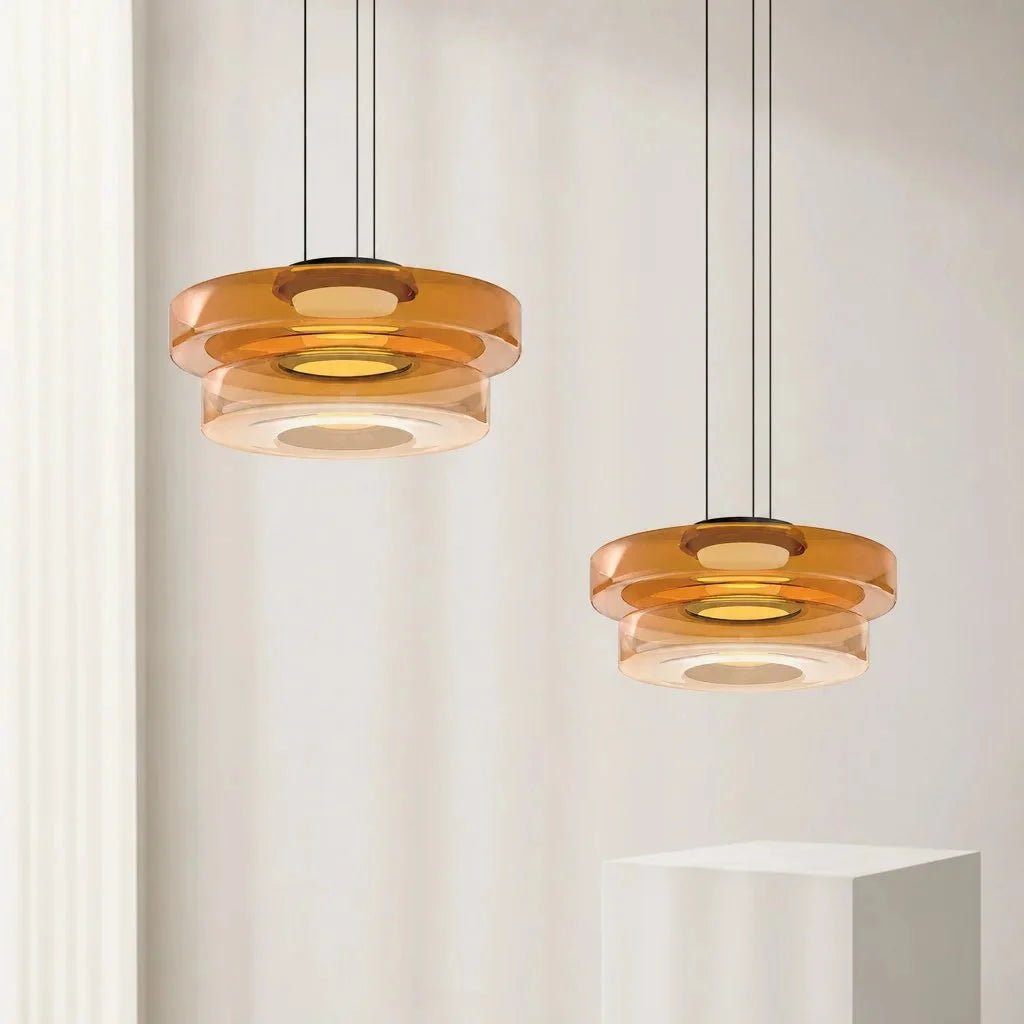 Layered glass disc pendant light