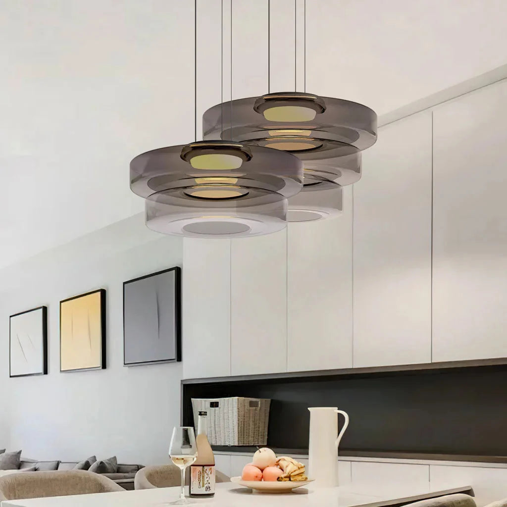Layered glass disc pendant light