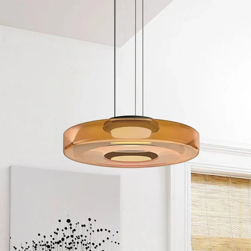 Layered glass disc pendant light, Amber, 1 tier, 25cm wide
