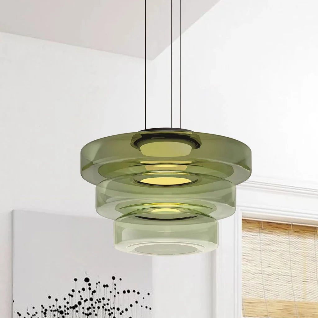 Layered glass disc pendant light