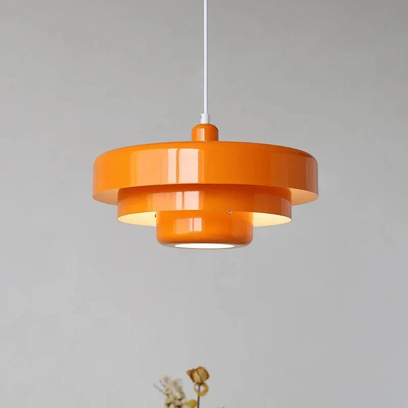 Layered metal pendant light, in orange