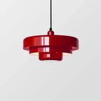 Layered metal pendant light, in red with a black cable