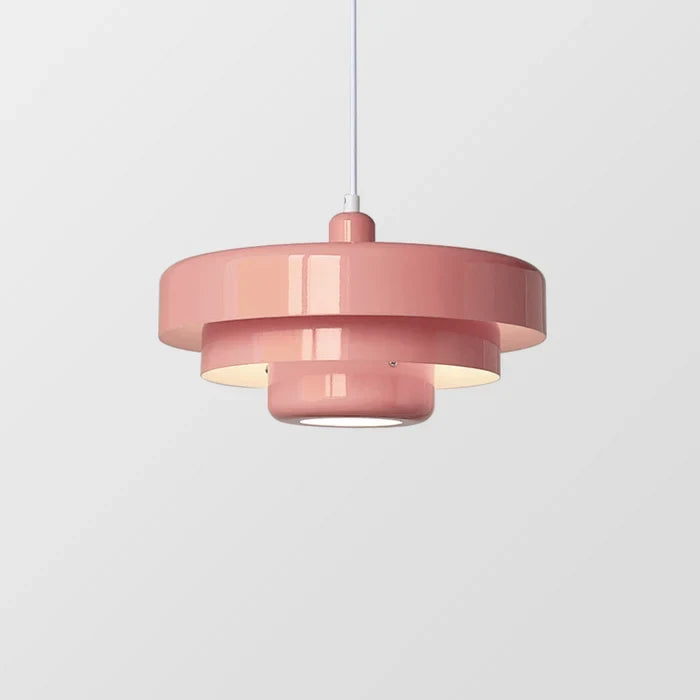Layered metal pendant light, in pink