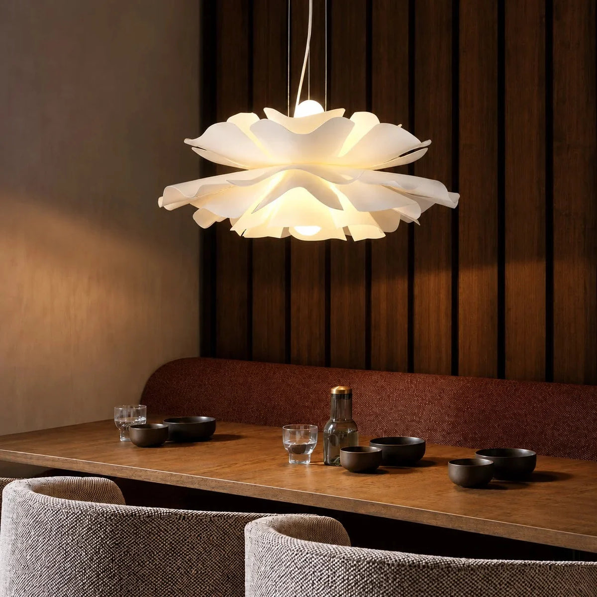 Layered petal flower pendant light